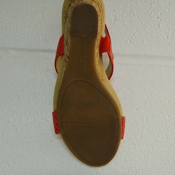 ANNE KLEIN i FLEX CORK, CROCO, SLING BACKSANDAL, ORANGE/RED, GOLD HARDWARE - Picture 11 of 14